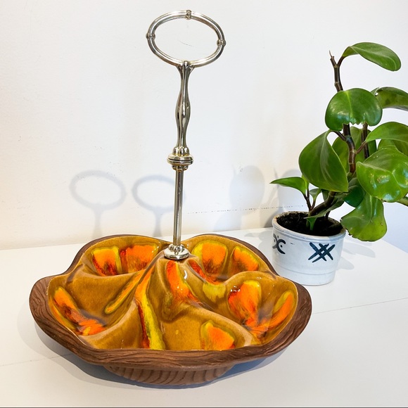 Vintage Other - VINTAGE Midcentury Modern Vibrant Hippie Candy Dish With Brass Handle